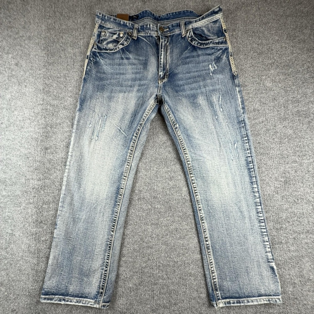 GS115 Jeans Mens 40x31 Light Wash Blue Brandon Slim Fit Distressed Y2K